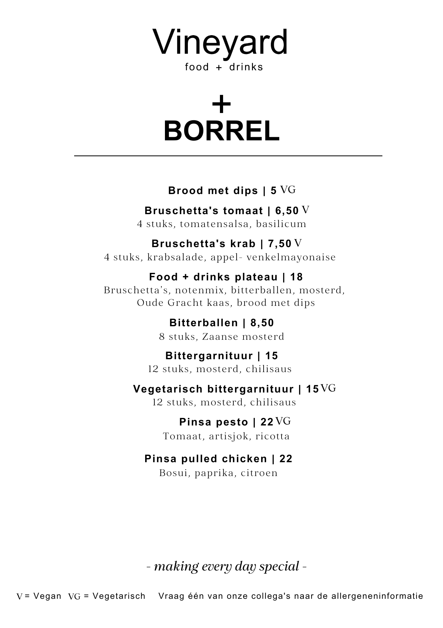 Borrelen bij Vineyard food + drinks Lage Weide